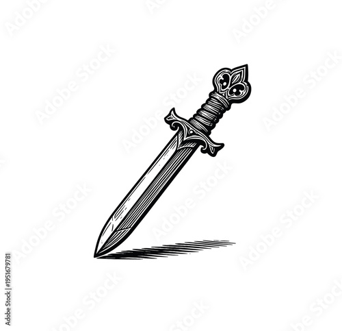 Hand-Drawn Retro Medieval Dagger Illustration – Vintage Engraving art
