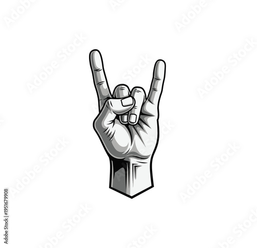 Hand-Drawn Retro Rock and Roll Heavy Metal Hand Sign – Vintage Engraving art