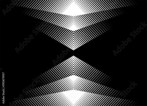 Black and white modern striped pattern of thin lines. Vector background with place for text for covers, advertising, packaging. Abstract rays sharp triangular shapes