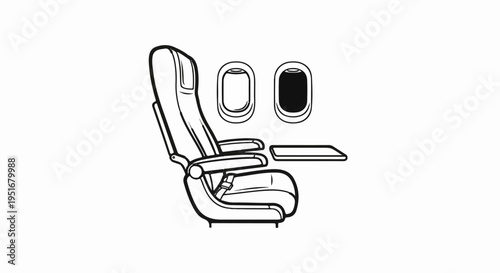 Airplane seat and windows with a tray table