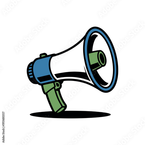 A colorful illustration of a megaphone on a white background