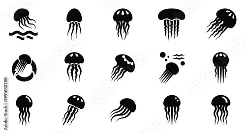 Jellyfish icons, various styles and poses in water