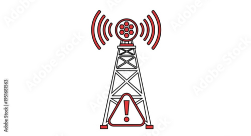 Cell Tower With Warning Sign Broadcast Signal.