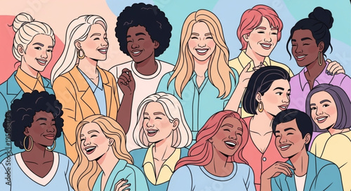 Diverse Group of Happy People Smiling Together.