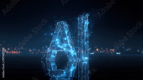 Abstract Artificial Intelligence Digital Network Technology Concept with Futuristic Glowing Particles on Dark Background