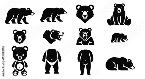 Collection of bear pictograms in simple flat design style