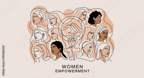 Diverse group of women faces illustration celebrating empowerment.