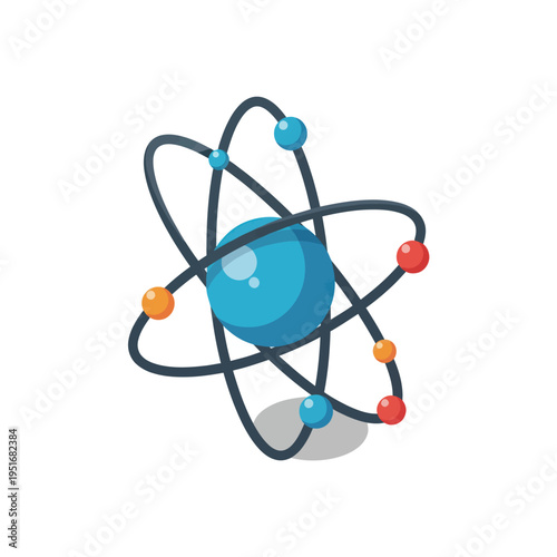 Stylized Atom Model with Colored Electrons.