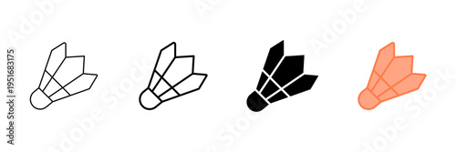 Set of minimalist badminton shuttlecock icons with transparent background, depicting sports equipment for game interface, web design, competitive activities, and athletic events, vector illustration