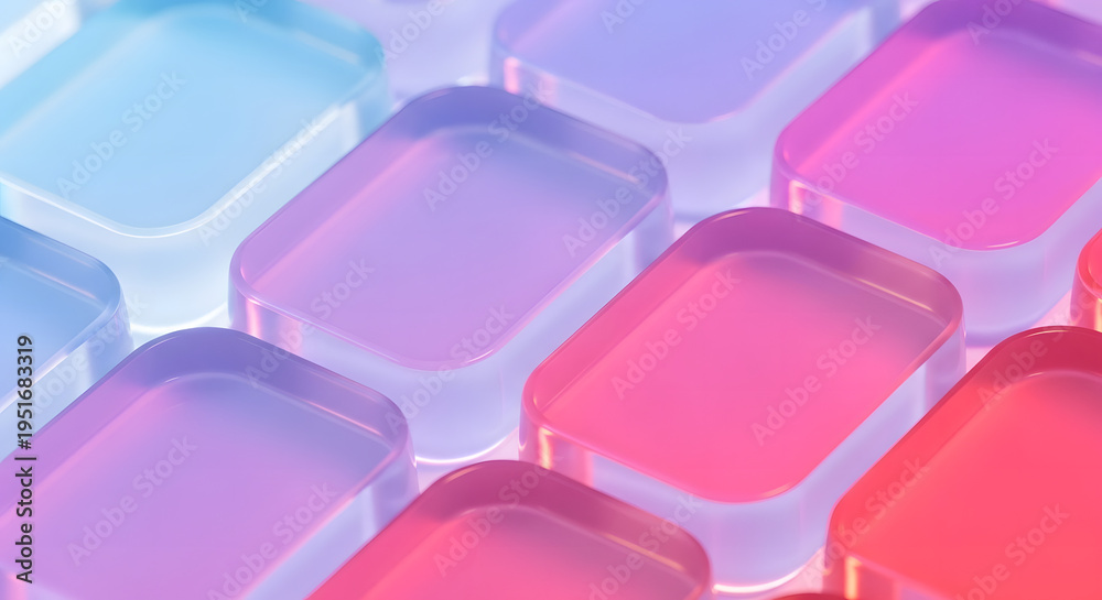 Fototapeta premium Abstract background of translucent rounded squares in pastel gradient colors