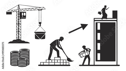 Vector silhouette illustration of a man and woman couple sitting on a swing in a business style