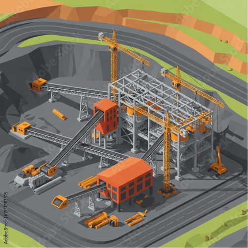 Isometric Coal Mine Illustration - Industrial Extraction and Processing.