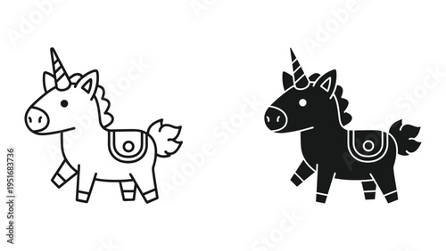 Unicorn Icon Symbol Set Vector Simple Horse Silhouette
