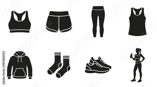 Fitness Apparel Icons for Gym, Running, and Workout Gear