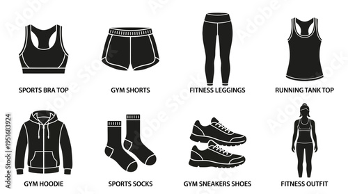 Fitness Apparel Icons for Gym, Running, and Workout Gear