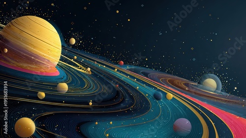 Vibrant Abstract Cosmic Scene with Colorful Planets and Stars