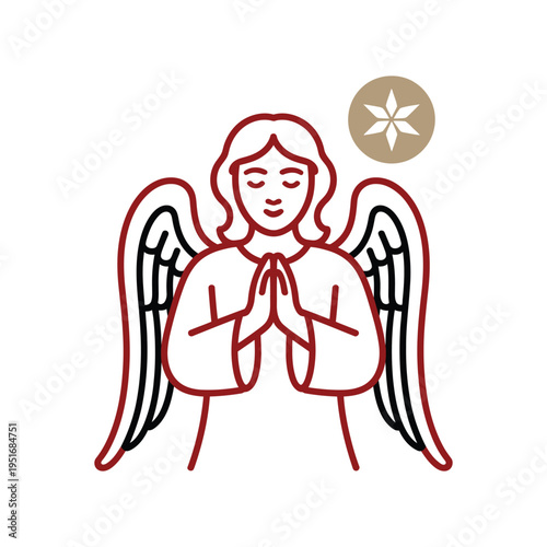 A serene angel with folded hands and a peaceful expression