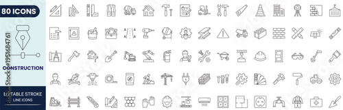 Construction icon set in line style. Linear icon collection. Editable stroke. Full vector.	