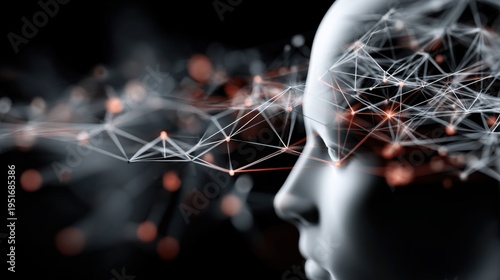 Abstract Artificial Intelligence Neural Network Depicting Human Thought Process and Technological Connectivity, Futuristic Innovation