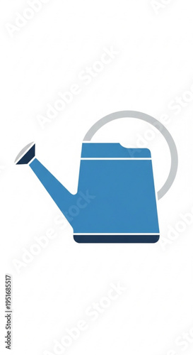 Blue watering can in minimalist style on white background  