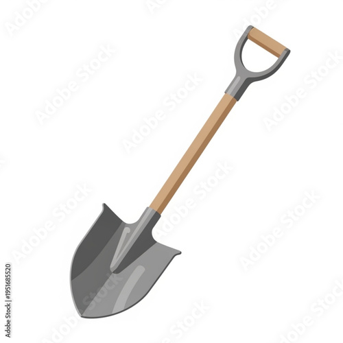 Metal garden shovel with wooden handle on white background  
