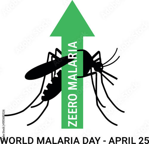 World malaria day logo featuring a mosquito and upward arrow
