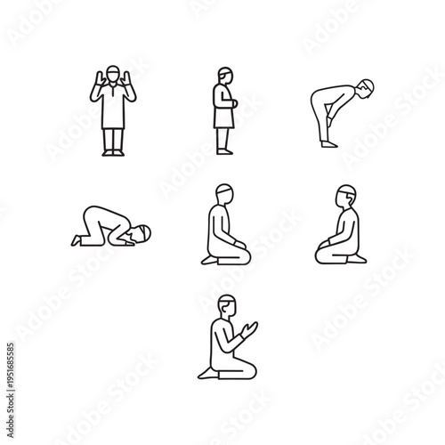 Sequence of muslim prayer positions