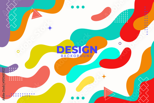 Vibrant abstract shapes float against a clean white background