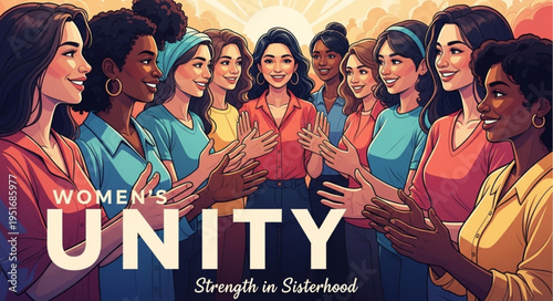 Diverse women united in strength and sisterhood celebrating unity.
