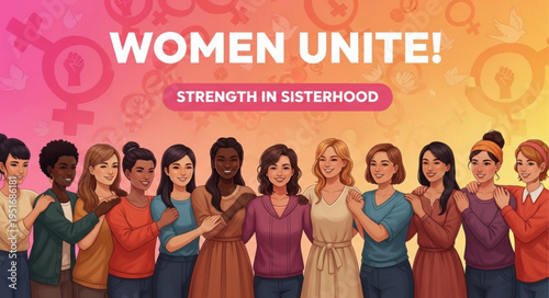Diverse group of women standing together showing unity and strength.