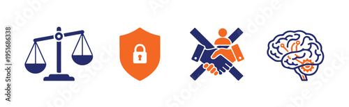 Legal Justice and Mental Protection Icons Set
