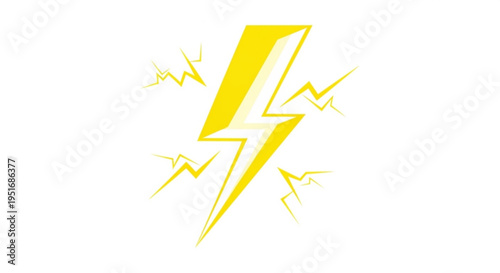 Yellow lightning bolt icon with electrical sparks on white background  