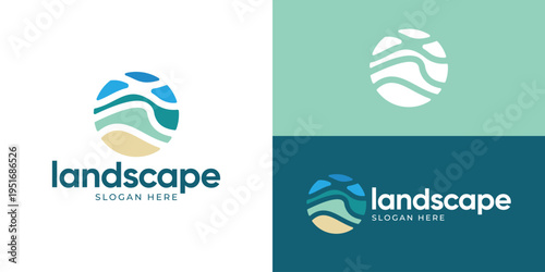 Creative simple landscape logo template. Abstract mountain hills or river water logo design vector illustration.