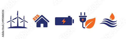 Sustainable Living and Renewable Resource Management Icons Set