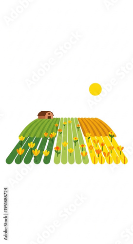 Cartoon hedgehog in a colorful field of tulips under the sun  