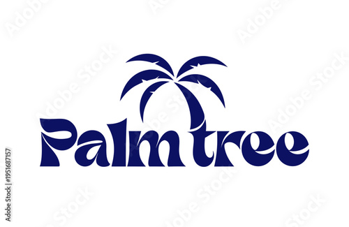 Stylized vector graphic illustration featuring a bold dark blue "Palmtree" wordmark with an integrated tropical palm tree icon for branding design.