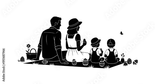 Vector illustration of family picnic with children