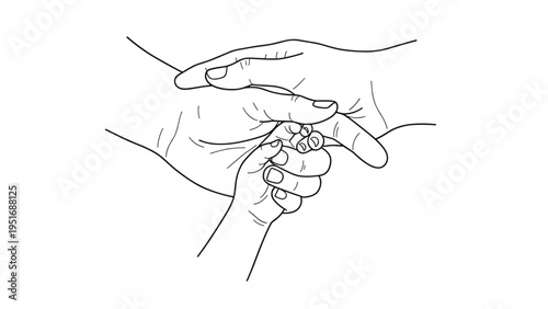 Family bond and unity concept with three hands of different sizes including father mother and child holding each other.