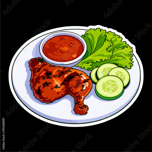 Grilled Chicken Leg with Sambal and Fresh Vegetables
