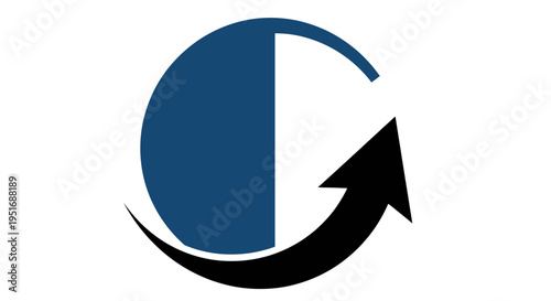 Abstract design with circular element and an arrow indicating cyclical movement and process
