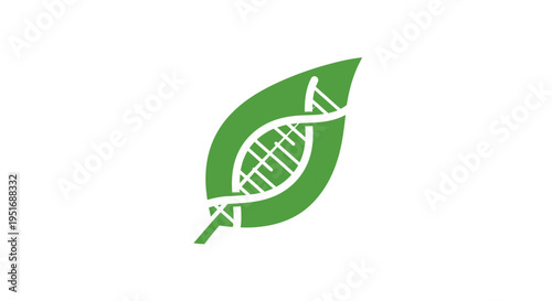 Abstract green leaf with dna double helix symbolizes biology, genetics, and environment