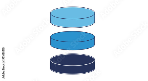 Abstract illustration of three layered circles in shades of blue color for design needs