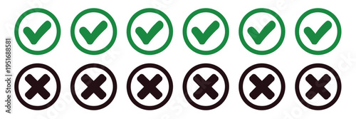 Right Wrong Checkmark Icons Green Tick Red Cross Flat UI Symbols