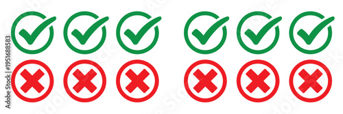 Yes or No Icons Approved Rejected Tick Cross Circle Flat UI