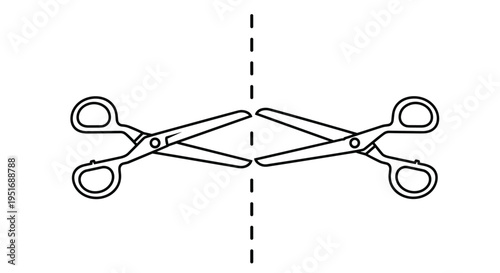 Graphic illustration shows two pairs of scissors pointing at a vertical dashed line suggesting a cutting or tailoring process in a simple style.