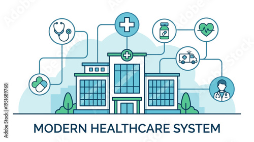 An illustrative depiction of an advanced medical infrastructure, highlighting a comprehensive Public Health Behavior & Awareness System designed for community well-being and integrated care