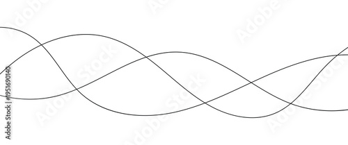 Minimal Abstract Flowing Lines in Monochrome Harmony. Curved thin wavy line background for artist. Flowing wavy stroke elements on white page. Thin line wavey background on isolated white background.
