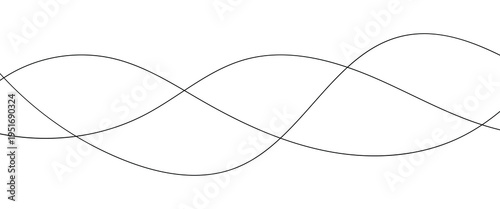 Curve wave seamless pattern. Abstract black lines wave curve motion on white background. Wave line and wavy zigzag lines. Curvy thread, string or yarn lines. Vector Illustration.
