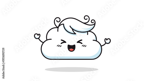 Cheerful cartoon cloud character with a happy smiling face and arms raised in a celebratory gesture.
