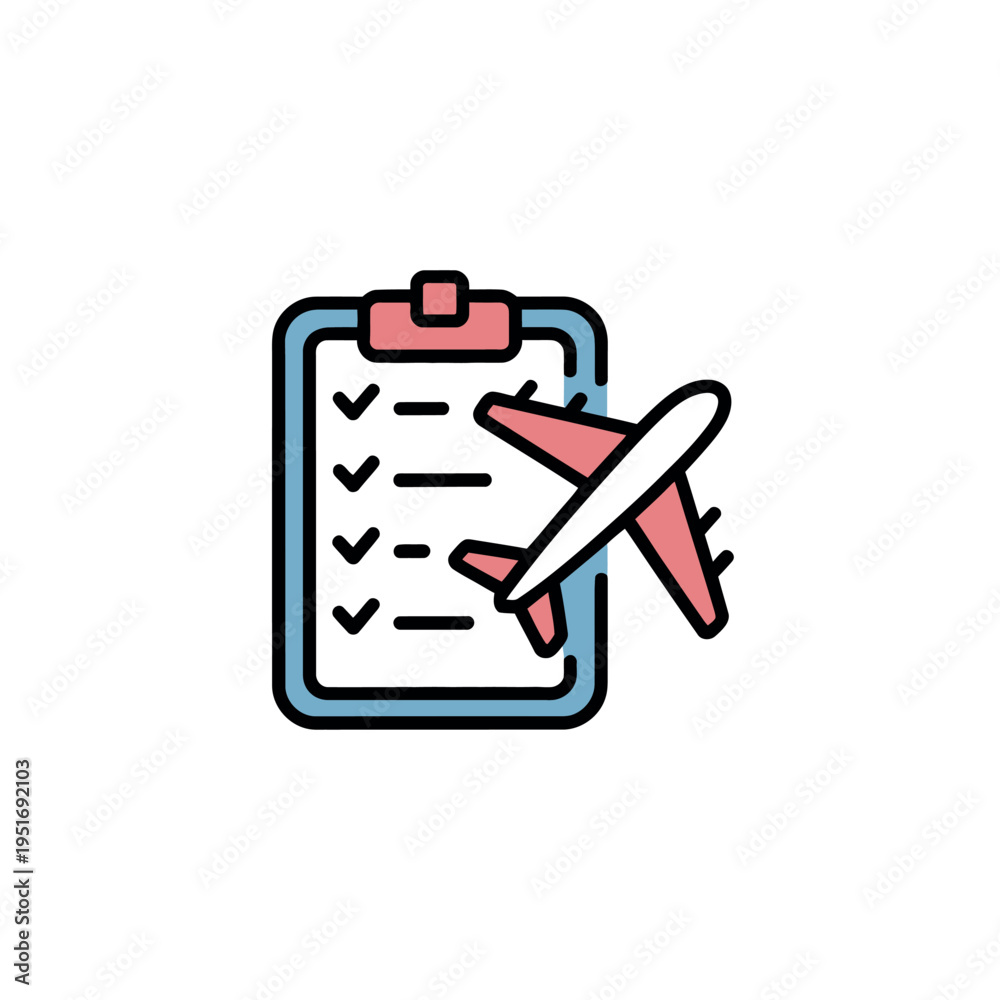 Obraz premium A graphic illustration of a plane and a checklist on clipboard